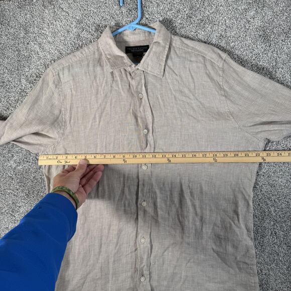Vtg Y2K Mens Store Bloomingdales Shirt M Tan Linen Timeless Coastal Quiet Luxury - Picture 3 of 9